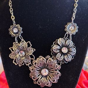 Silvertone Floral Statement Necklace By VCLM (Von Mar)